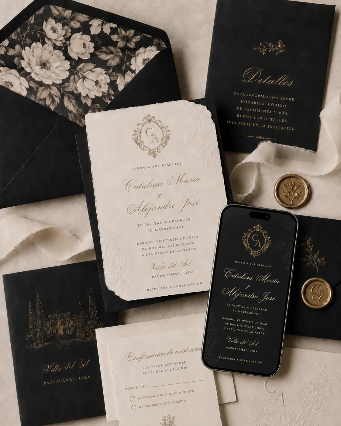 Invitación elegante impresa con detalles editoriales